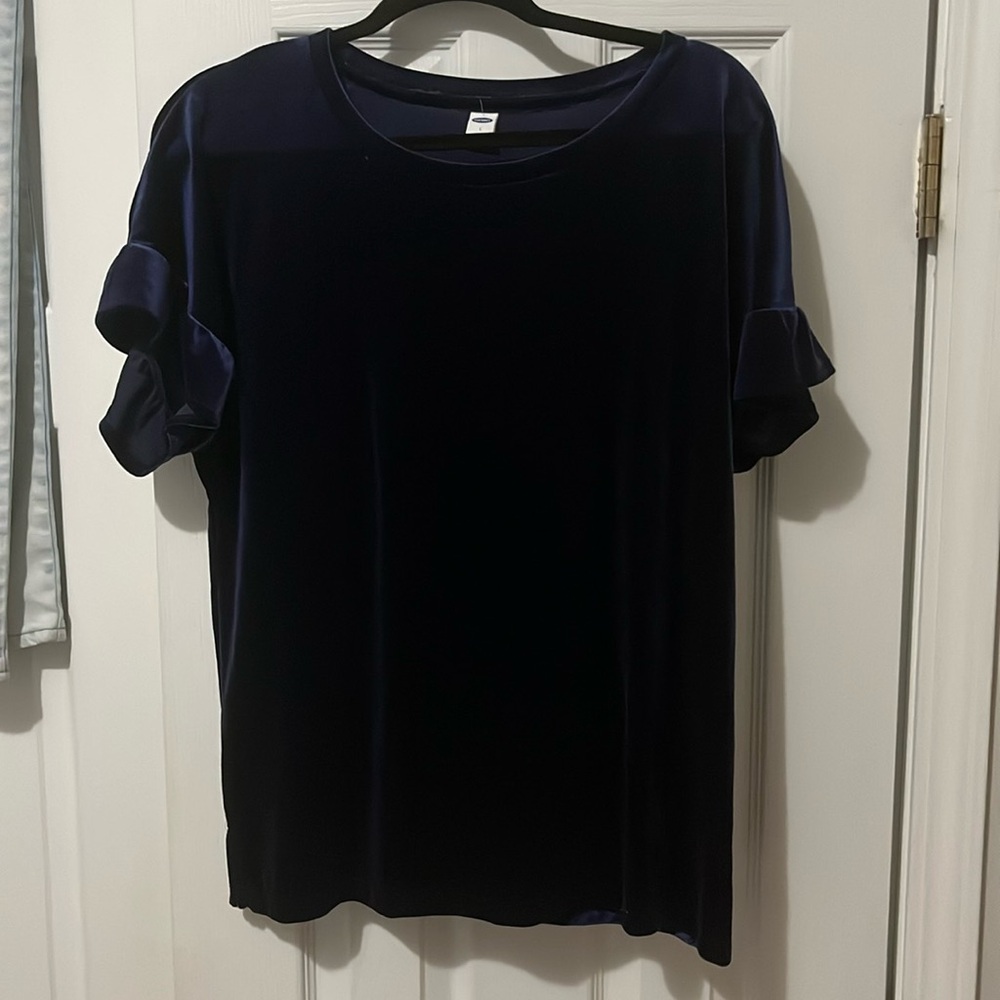 Velvet navy ruffle top